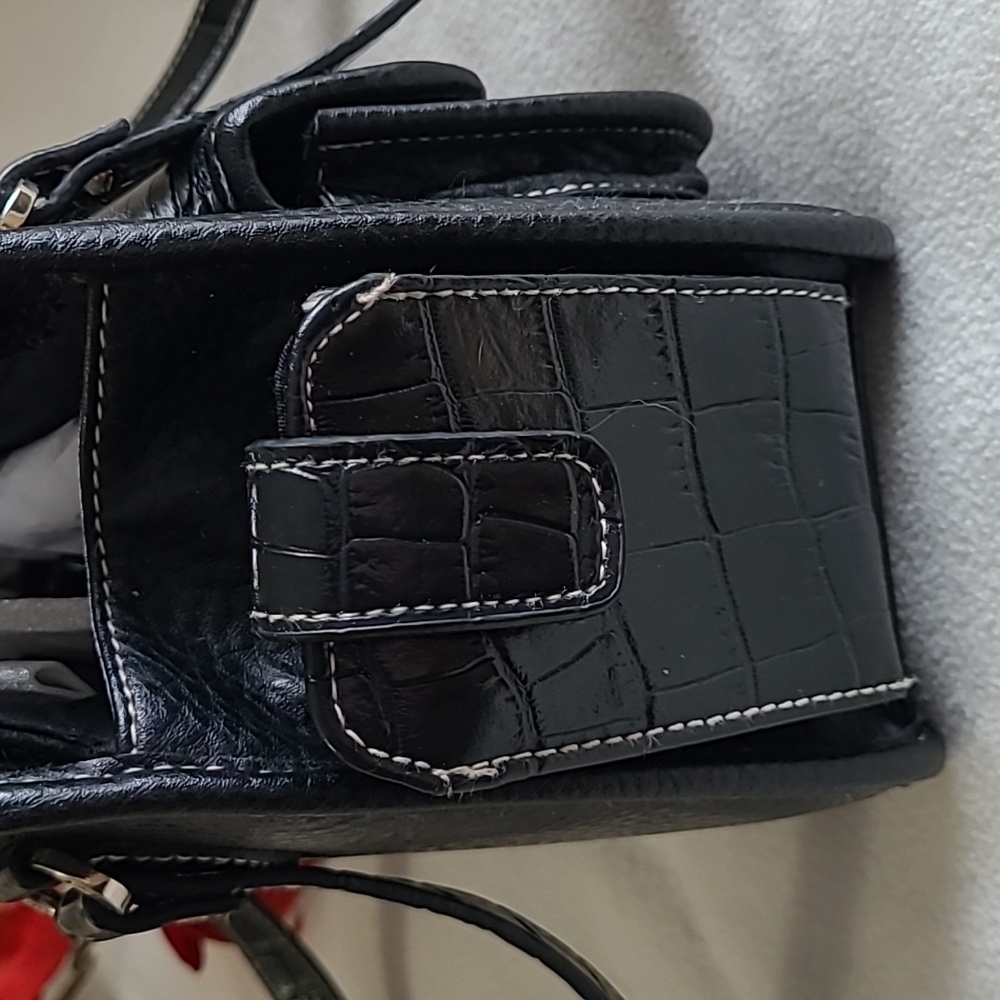 Vintage Strada purse bag black reptile silvertone Detail multiple pockets - Picture 5 of 9